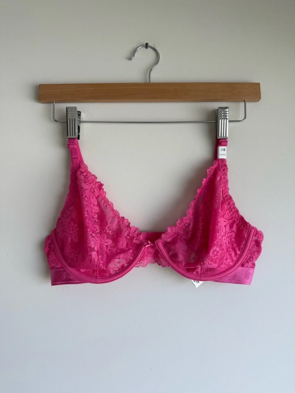 PINK Victoria’s Secret Lace Unlined Bra 36C Pink NWT